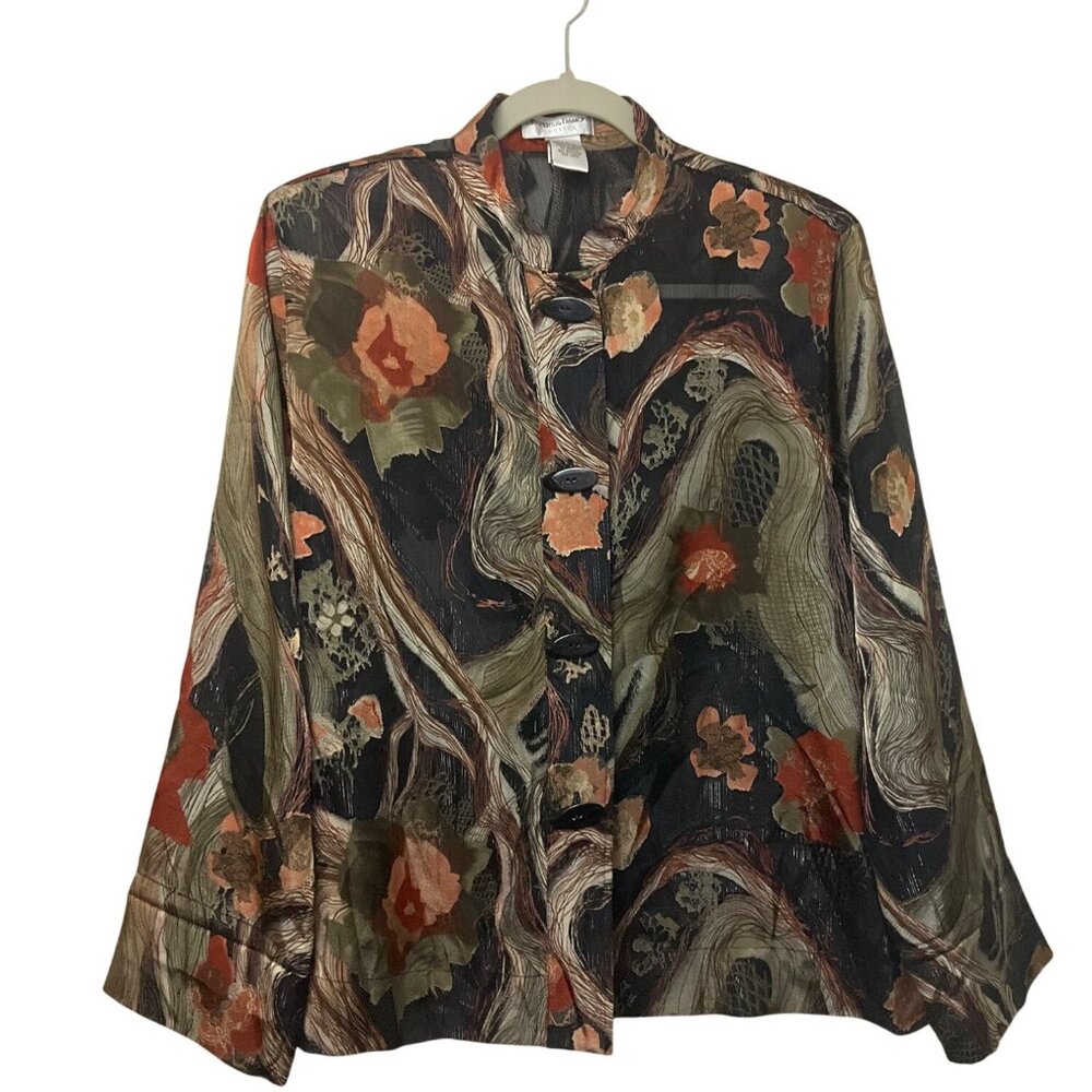 Draper's & Damon's Large P Floral Abstract Button Blazer Jacket Sheer Burnout